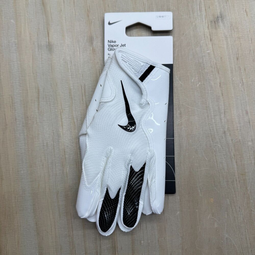 NEW Nike Vapor Jet Football Gloves White Black Logo Sz LG